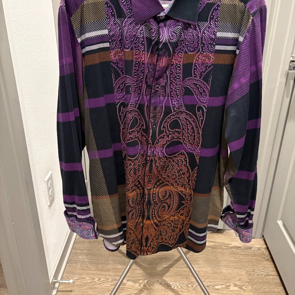 Robert Graham XL black , purple, rust and grey color block.